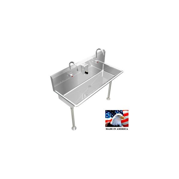 Best Sheet Metal. BSM Inc. Stainless Steel Sink, 2 Station w/Electronic Faucets, Straight Legs 48" L X 20" W X 8" D 021E48208L - main